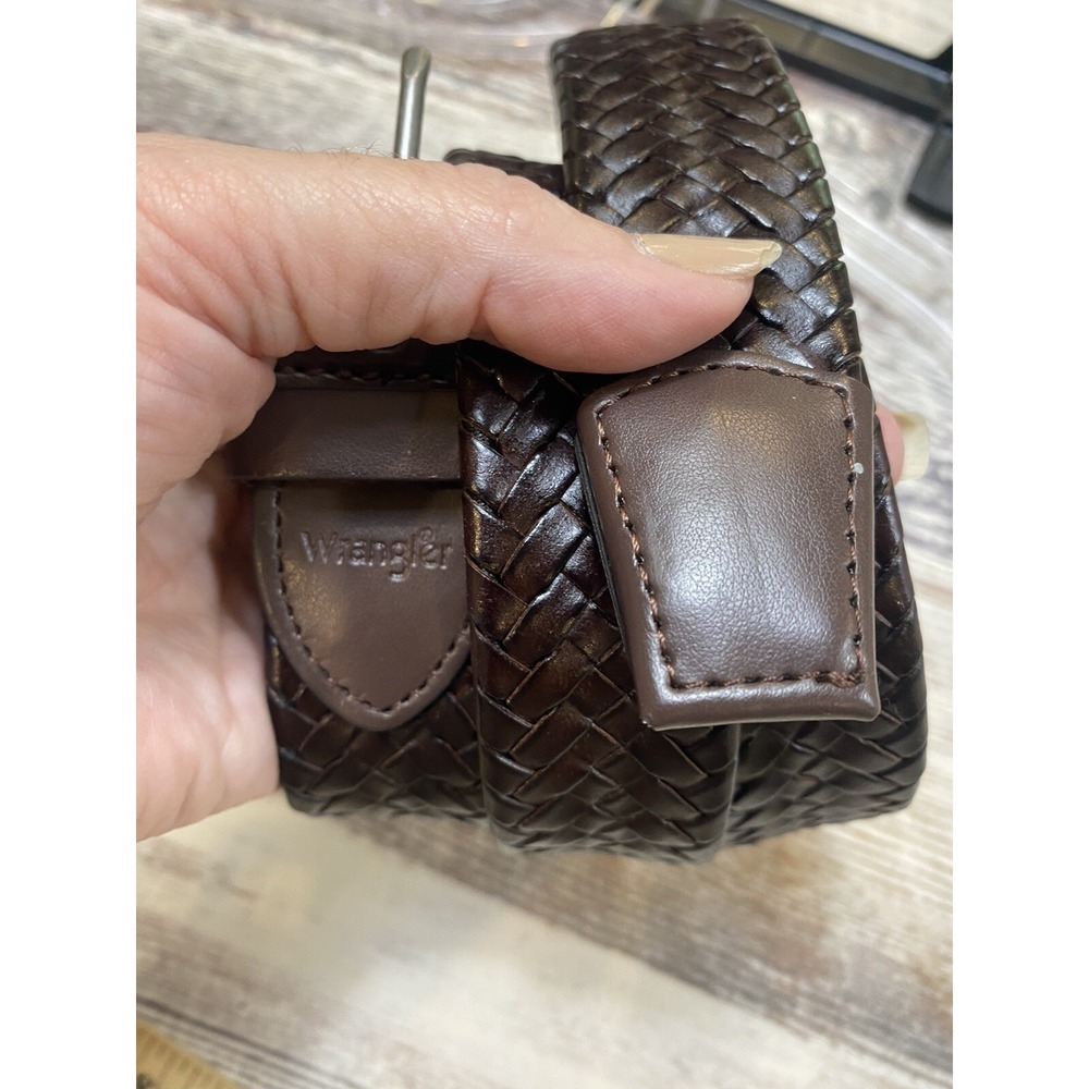 Wrangler Brown Bonded Leather Braided Weaved Belt Gun Metal Buckle 38 BW21510